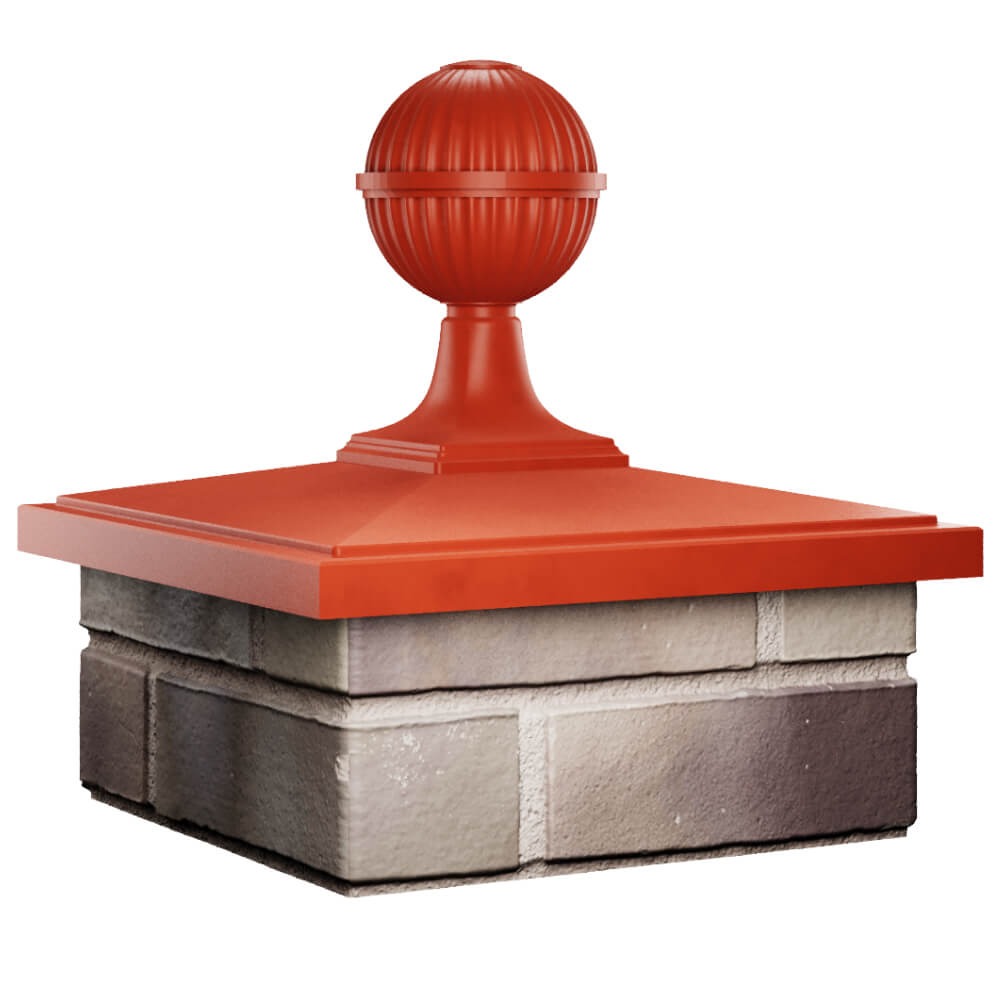 Колпак Zking БонаМоно Красный с шаром на столб 1.5х1.5 кирпича (385х385, 400х400мм) в сборе в Каменске-Уральском фото