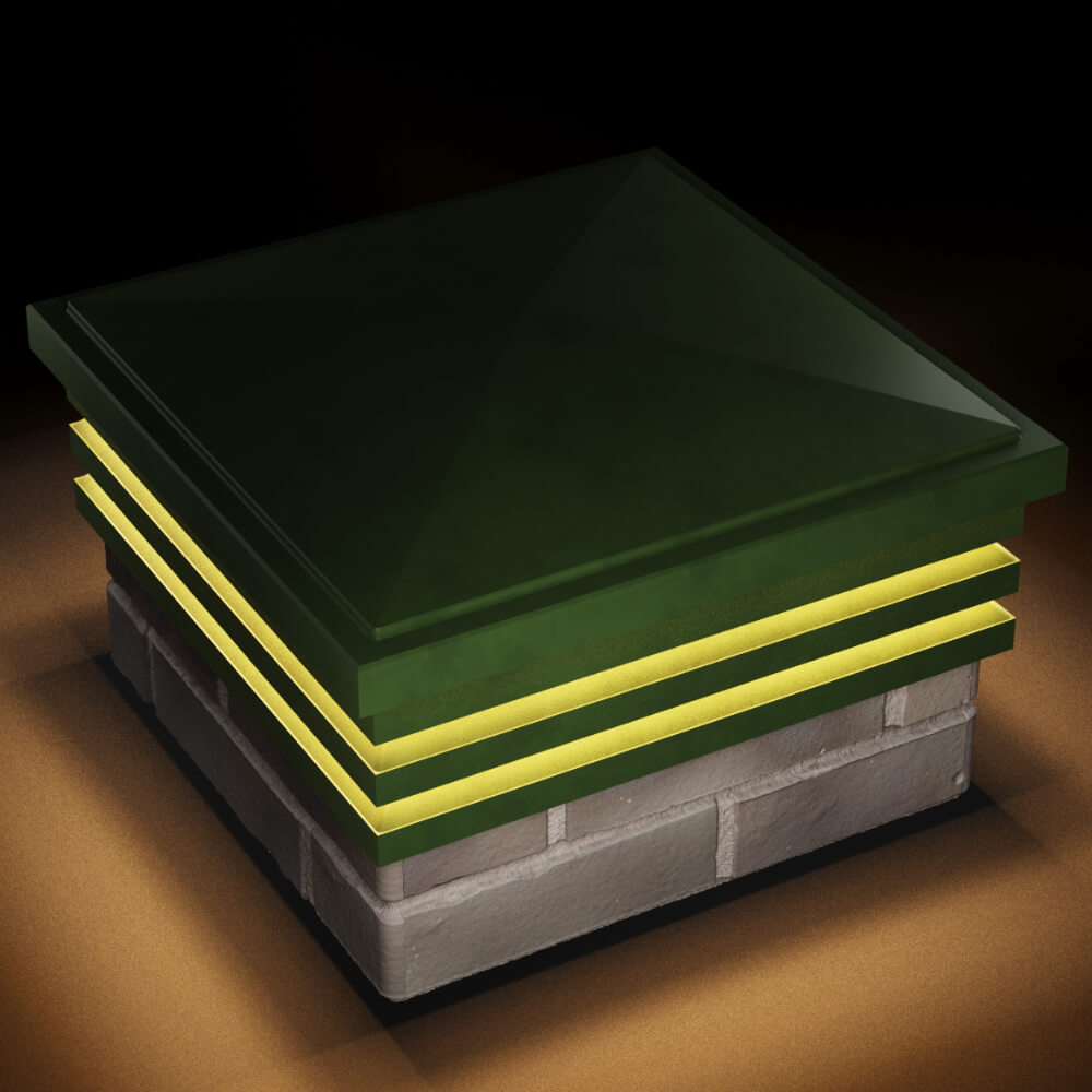 Колпак Zking Бона ХайТек Зеленый на столб 1.5х1.5 кирпича (385х385мм) с подсветкой в Каменске-Уральском фото