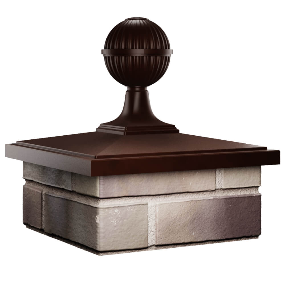 Колпак Zking БонаМоно Коричневый с шаром на столб 1.5х1.5 кирпича (385х385, 400х400мм) в сборе в Каменске-Уральском фото