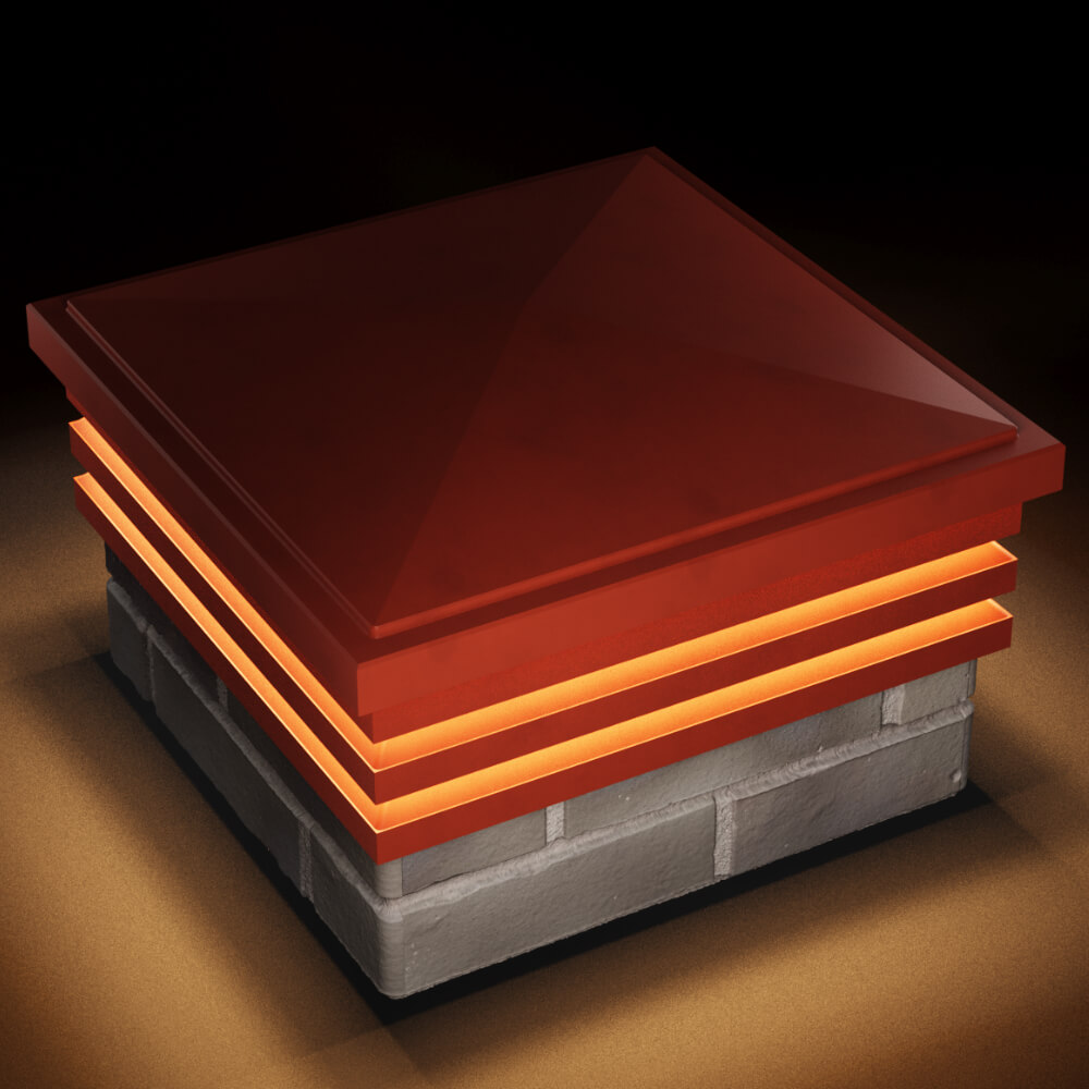 Колпак Zking Бона ХайТек Красный на столб 1.5х1.5 кирпича (385х385мм) с подсветкой в Каменске-Уральском фото