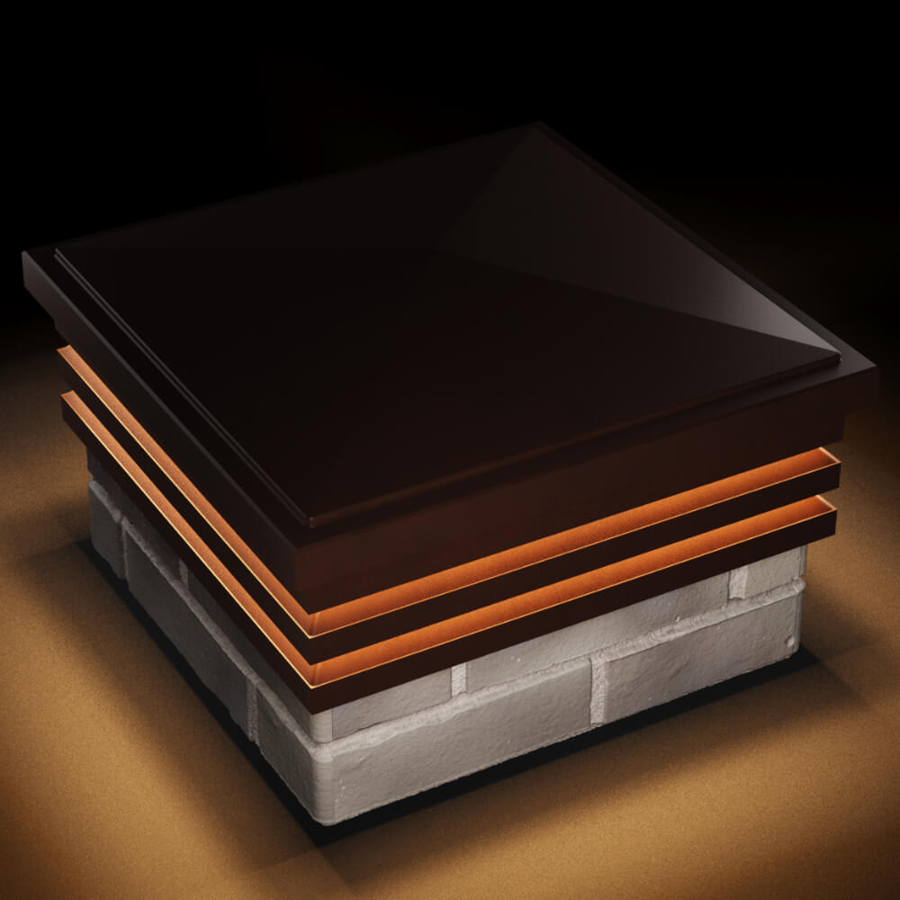 Колпак Zking Бона ХайТек Коричневый на столб 1.5х1.5 кирпича (385х385мм) с подсветкой в Каменске-Уральском фото